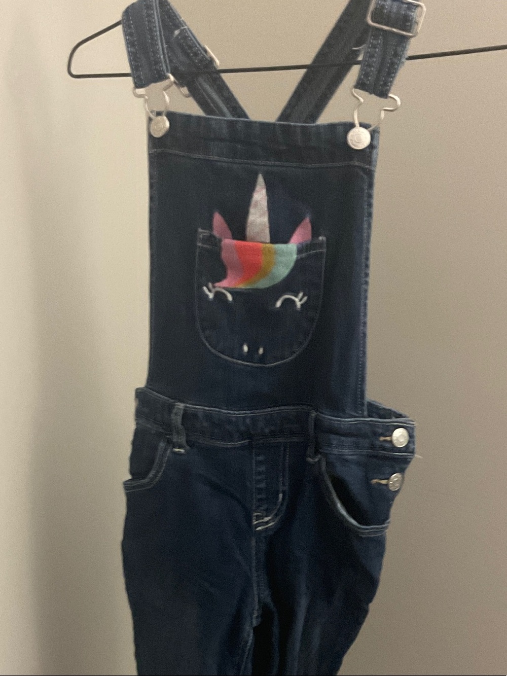 Cat & Jack Dark Blue Denim Overalls with Unicorn Pocket